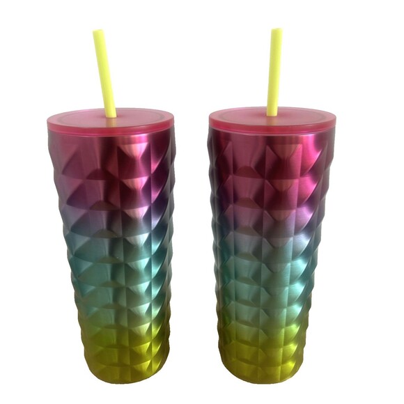Starbucks Tumblers LOT OF 2 Gradient Studded Tri Color Stainless Steel 24 oz NEW - Picture 2 of 4